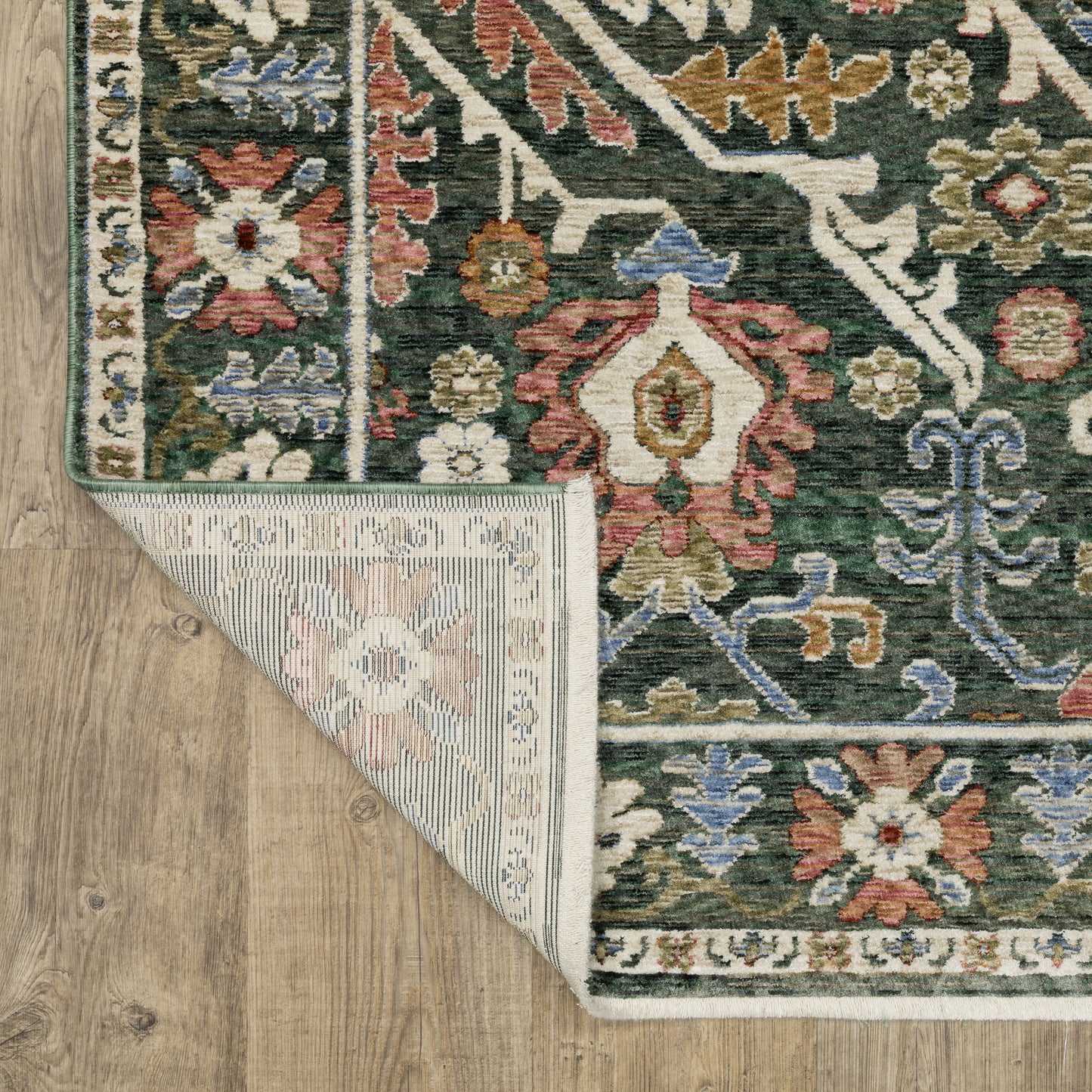 Hastings Medallion Green/ Pink Floral Cut Pile Rug