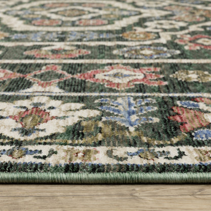 Hastings Medallion Green/ Pink Floral Cut Pile Rug