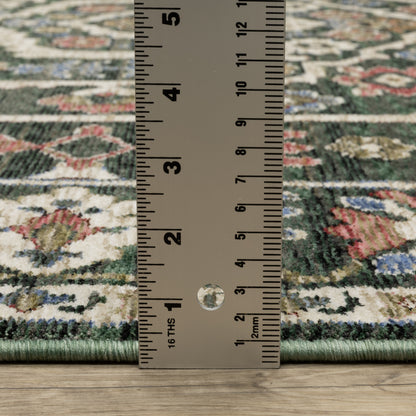 Hastings Medallion Green/ Pink Floral Cut Pile Rug