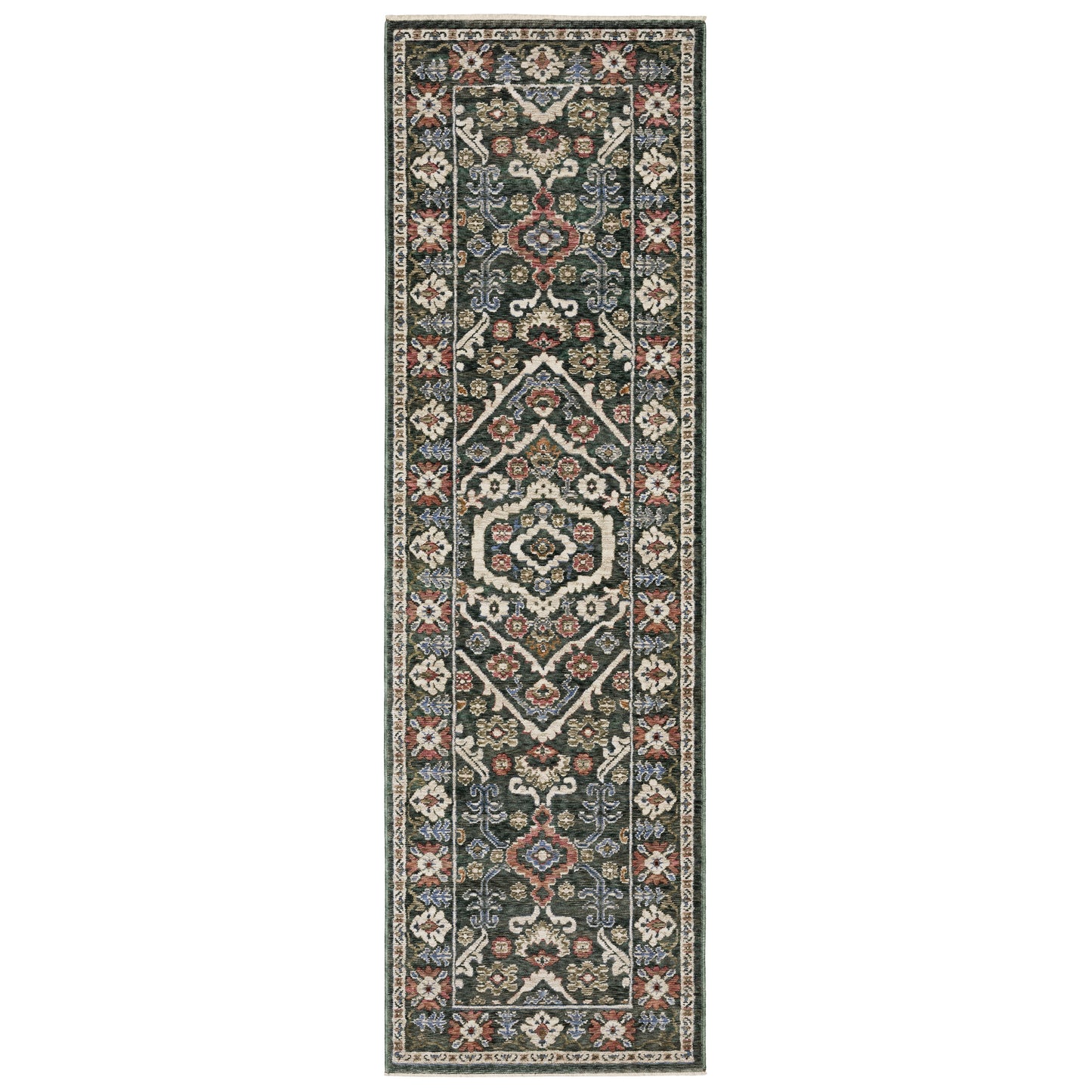 Hastings Ha02B Green/ Pink Medallion Floral Rug