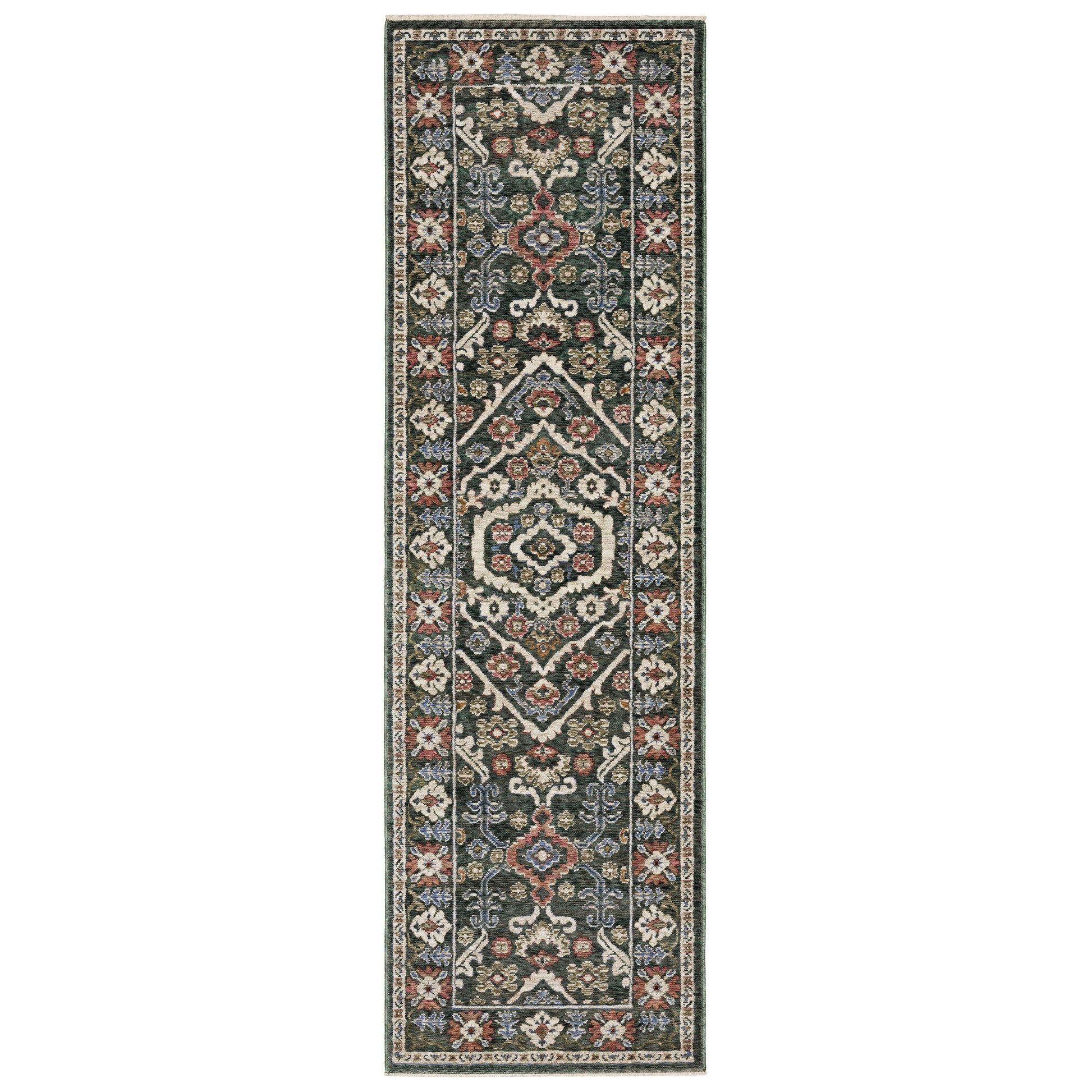 Hastings Ha02B Green/ Pink Medallion Floral Rug