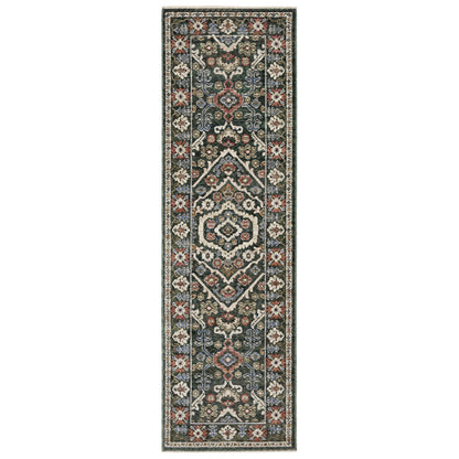 Hastings Ha02B Green/ Pink Medallion Floral Rug