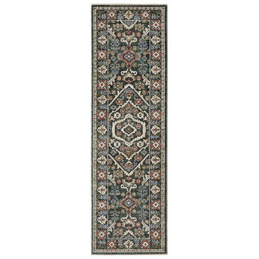 Hastings Ha02B Green/ Pink Medallion Floral Rug