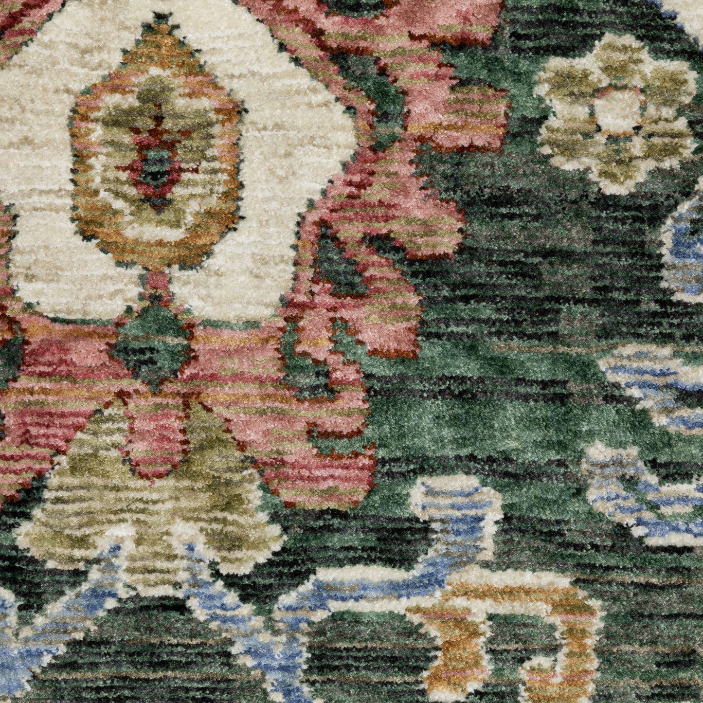 Hastings Medallion Green/ Pink Floral Cut Pile Rug