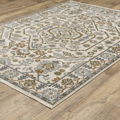 Hastings Medallion Ivory/ Green Floral Cut Pile Rug