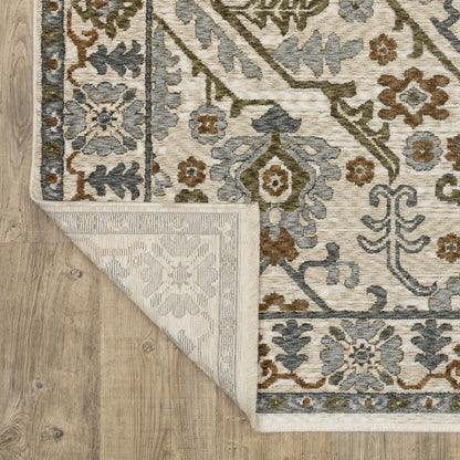 Hastings Medallion Ivory/ Green Floral Cut Pile Rug