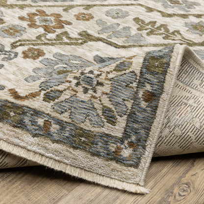 Hastings Medallion Ivory/ Green Floral Cut Pile Rug
