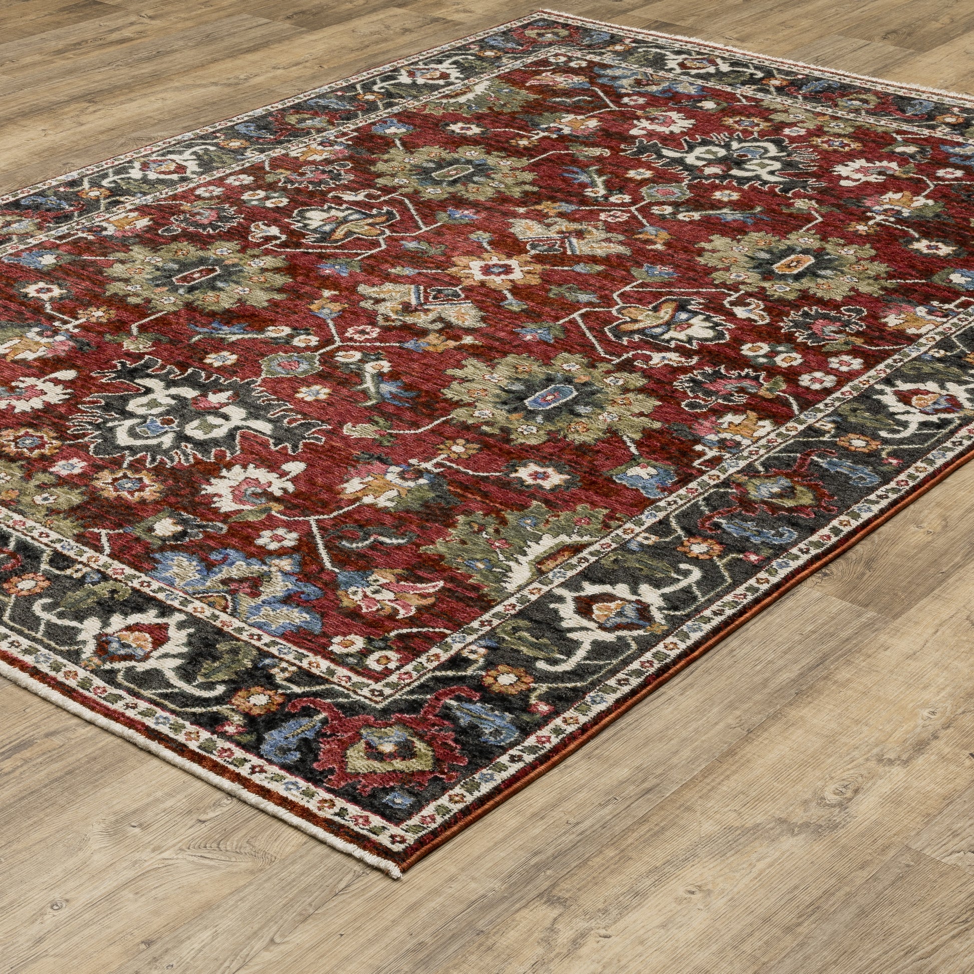 Hastings Floral Red/ Multi Oriental Cut Pile Rug