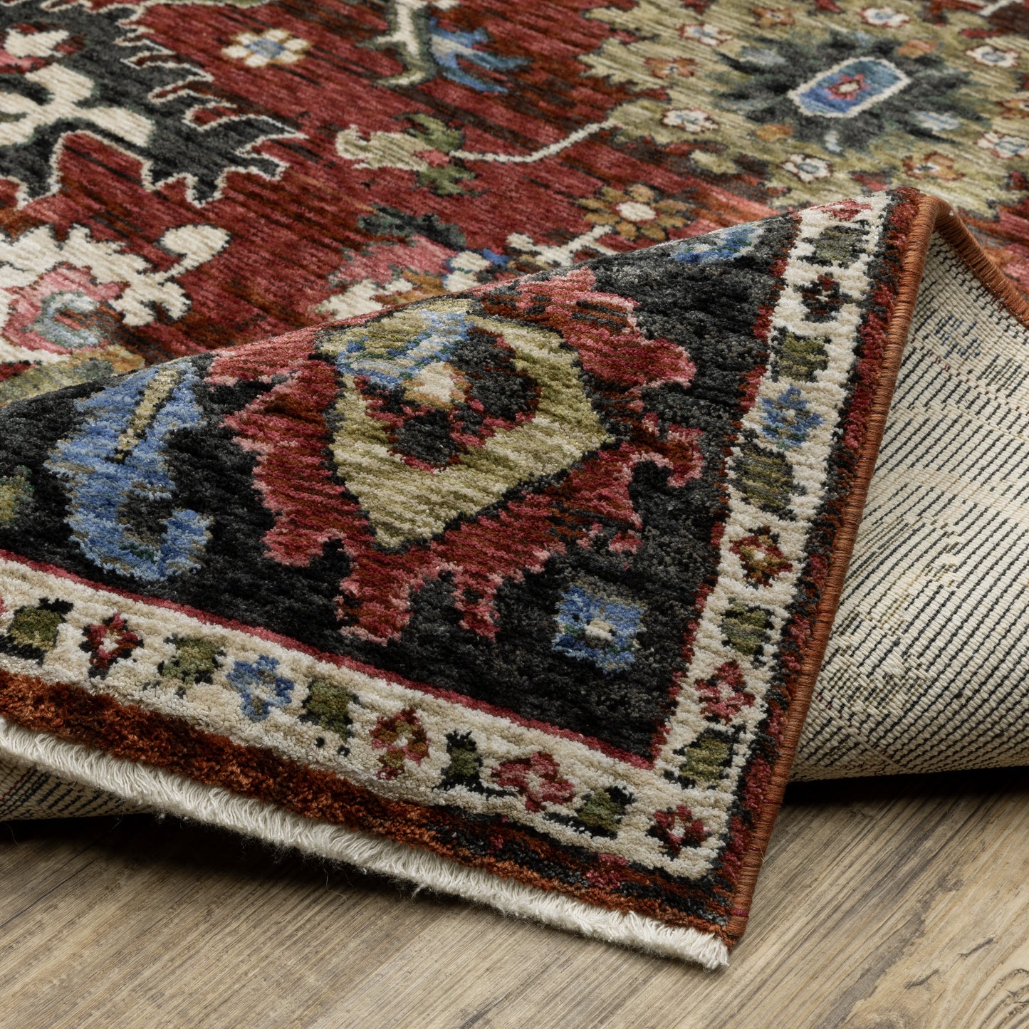 Hastings Floral Red/ Multi Oriental Cut Pile Rug