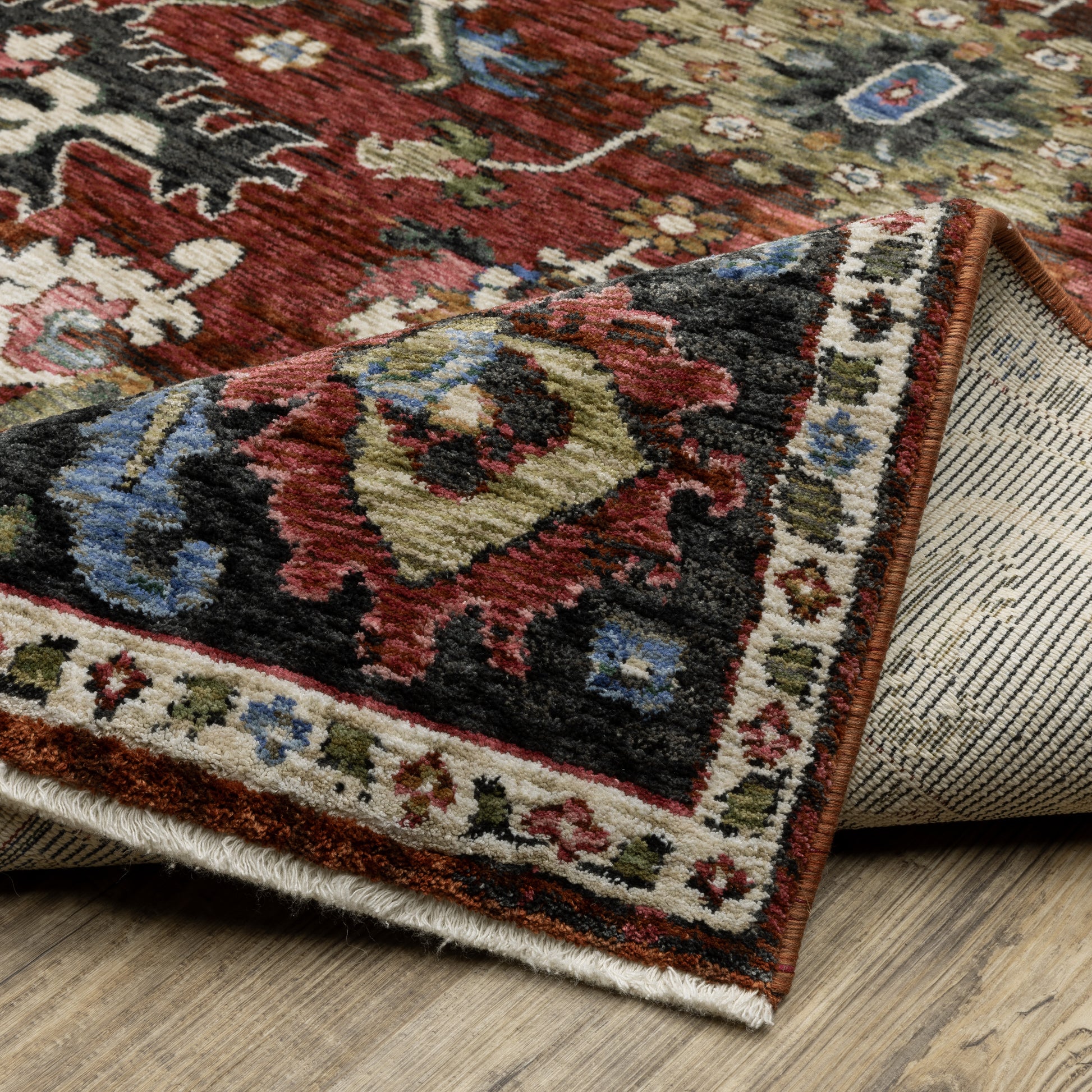 Hastings Floral Red/ Multi Oriental Cut Pile Rug