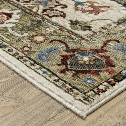 Hastings Oriental Ivory/ Green Floral Cut Pile Rug