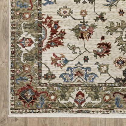 Hastings Oriental Ivory/ Green Floral Cut Pile Rug