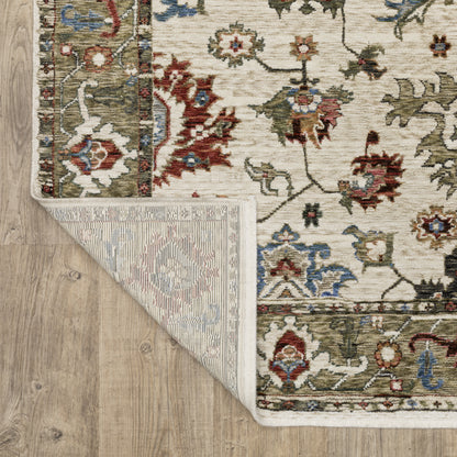 Hastings Oriental Ivory/ Green Floral Cut Pile Rug
