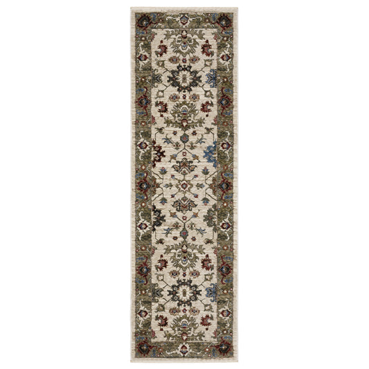 Hastings Ha03W Ivory/ Green Oriental Floral Rug