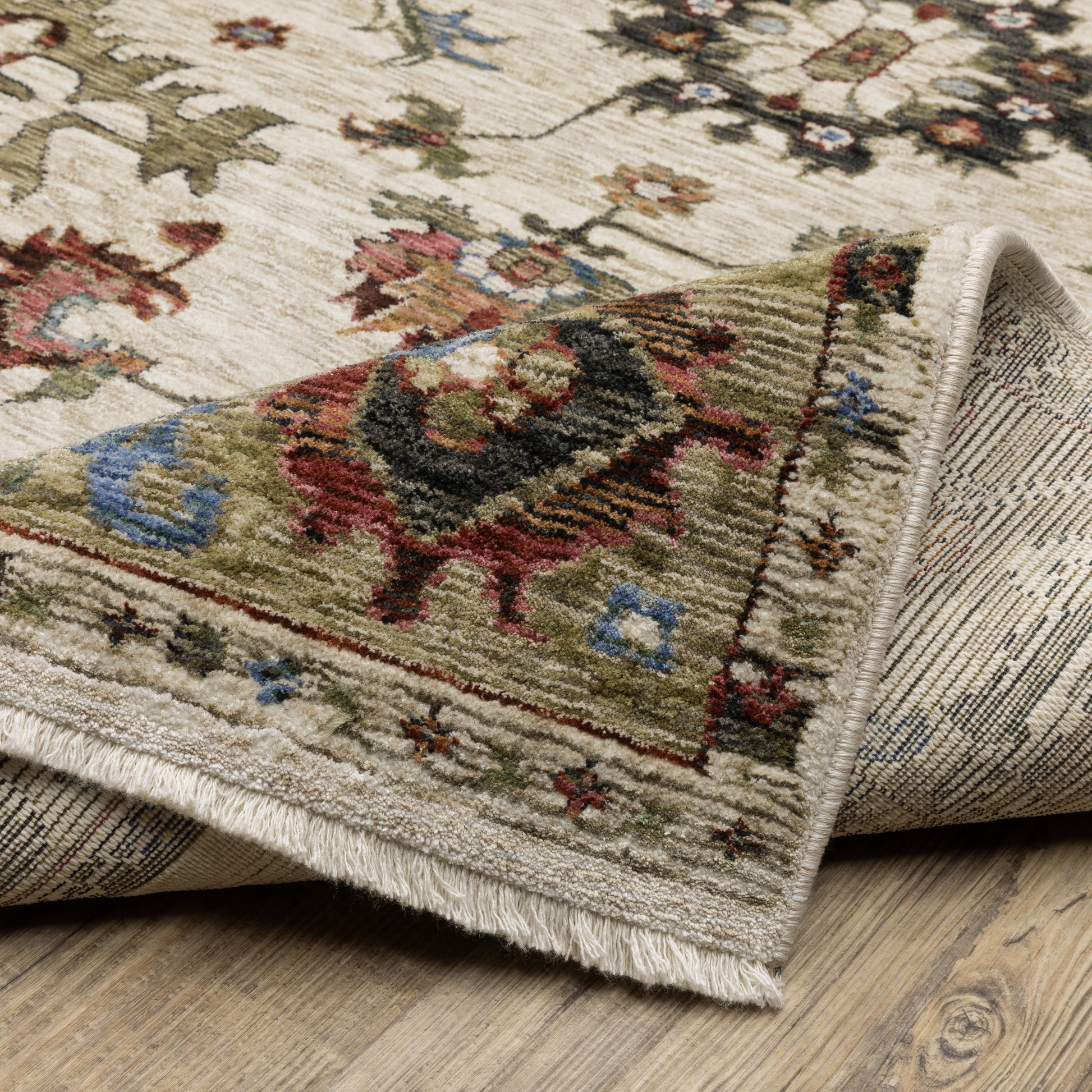 Hastings Oriental Ivory/ Green Floral Cut Pile Rug