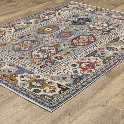 Hastings Floral Blue/ Multi Geometric Cut Pile Rug