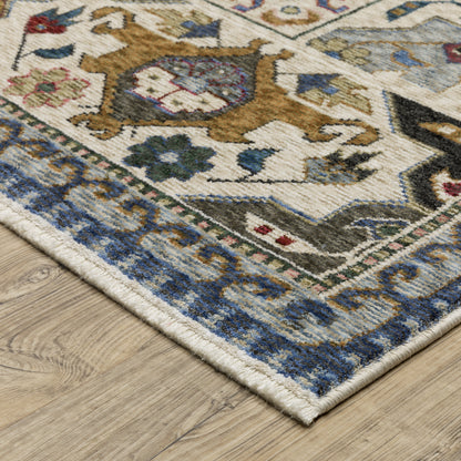 Hastings Floral Blue/ Multi Geometric Cut Pile Rug