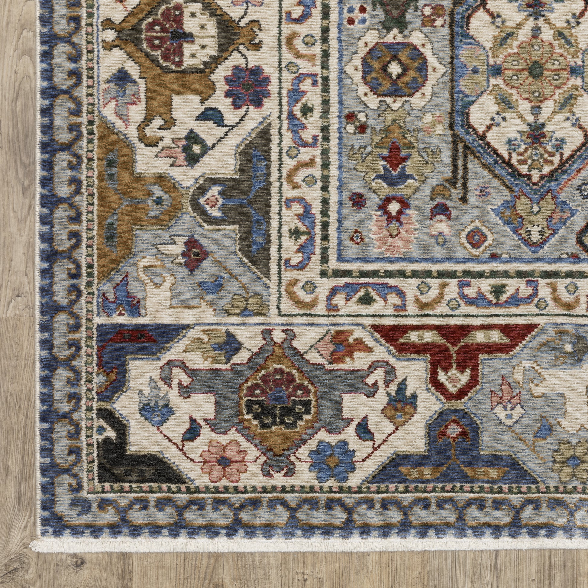 Hastings Floral Blue/ Multi Geometric Cut Pile Rug