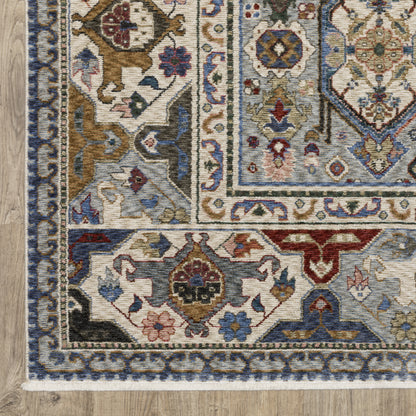 Hastings Floral Blue/ Multi Geometric Cut Pile Rug