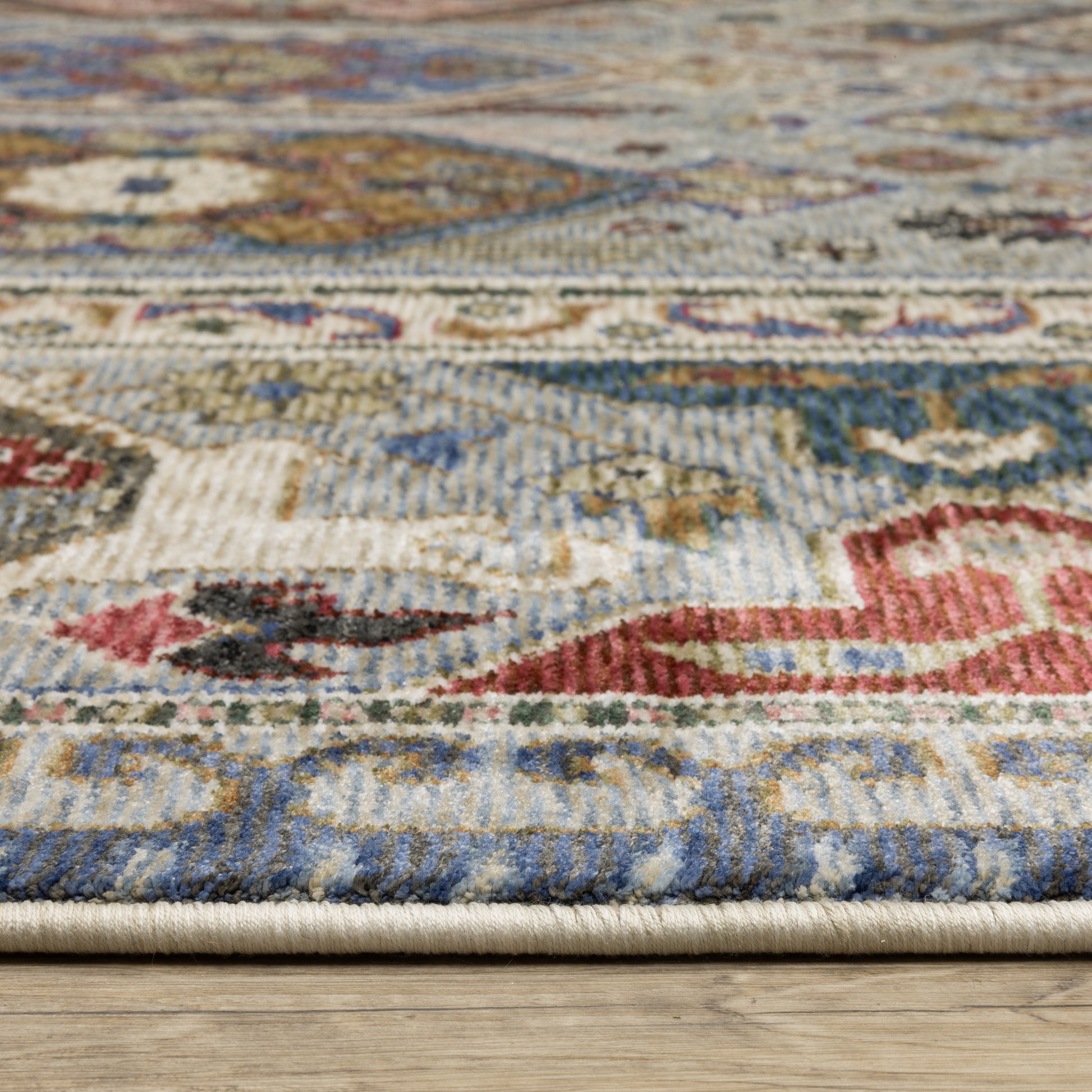Hastings Floral Blue/ Multi Geometric Cut Pile Rug