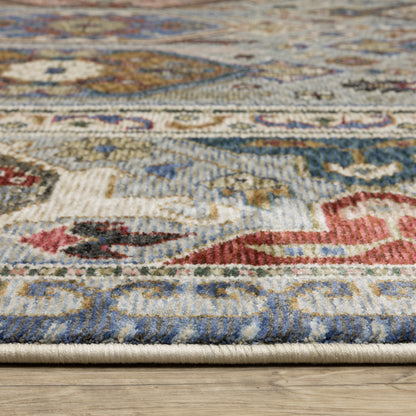 Hastings Floral Blue/ Multi Geometric Cut Pile Rug