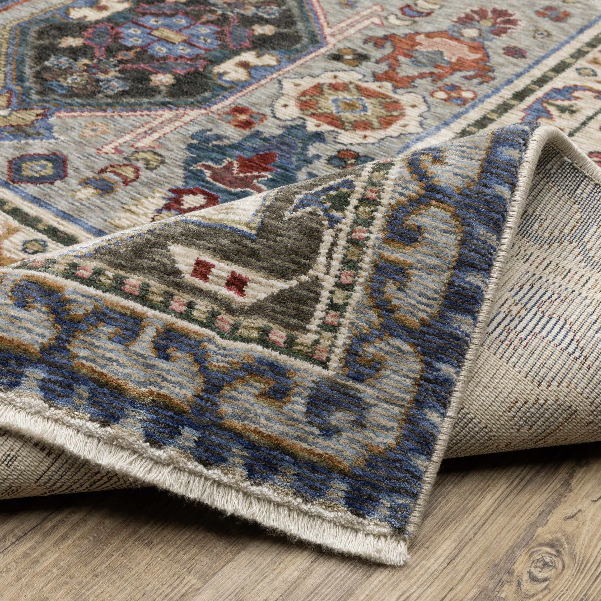 Hastings Floral Blue/ Multi Geometric Cut Pile Rug