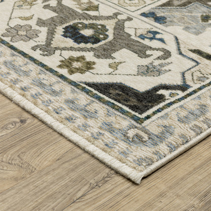 Hastings Floral Ivory/ Blue Geometric Cut Pile Rug
