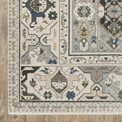 Hastings Floral Ivory/ Blue Geometric Cut Pile Rug