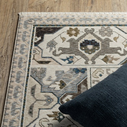 Hastings Floral Ivory/ Blue Geometric Cut Pile Rug