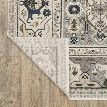 Hastings Floral Ivory/ Blue Geometric Cut Pile Rug