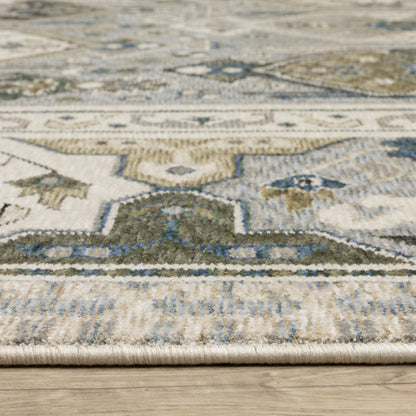 Hastings Floral Ivory/ Blue Geometric Cut Pile Rug