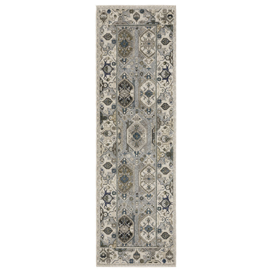 Hastings Ha04U Ivory/ Blue Floral Geometric Rug