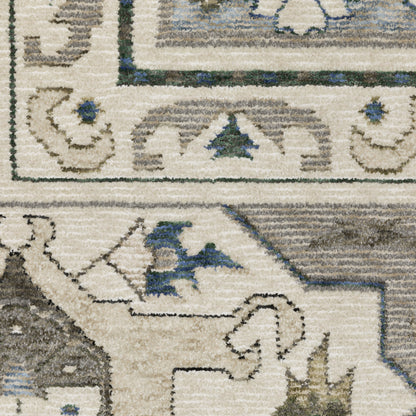 Hastings Floral Ivory/ Blue Geometric Cut Pile Rug