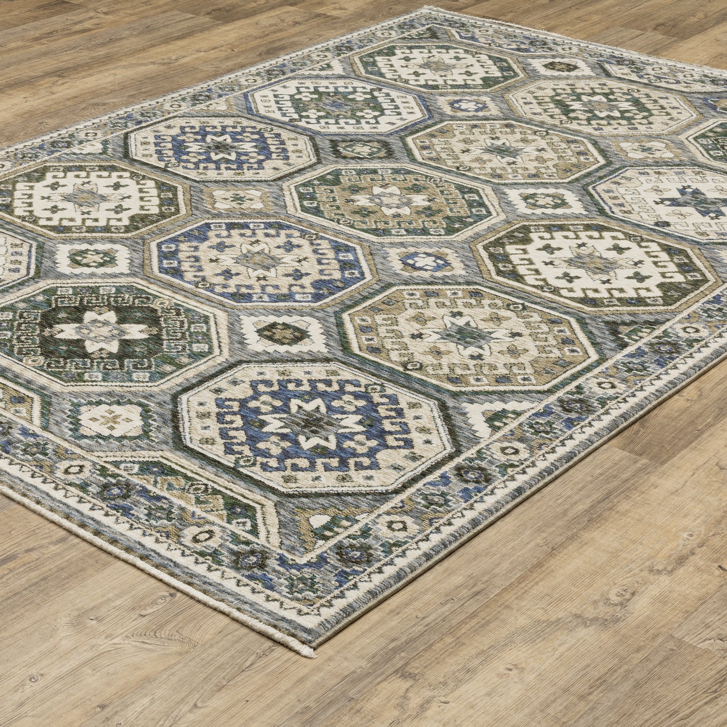 Hastings Geometric Ivory/ Blue Cut Pile Rug