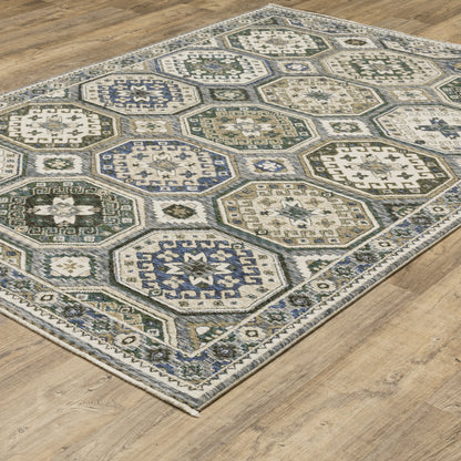 Hastings Geometric Ivory/ Blue Cut Pile Rug
