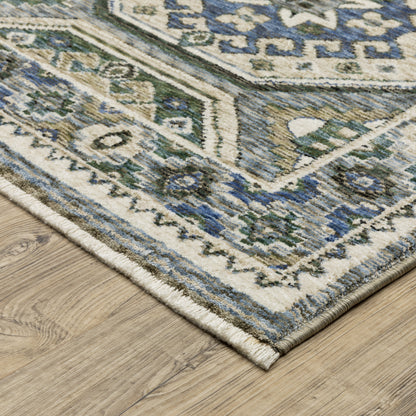 Hastings Geometric Ivory/ Blue Cut Pile Rug