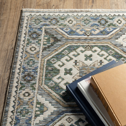 Hastings Geometric Ivory/ Blue Cut Pile Rug