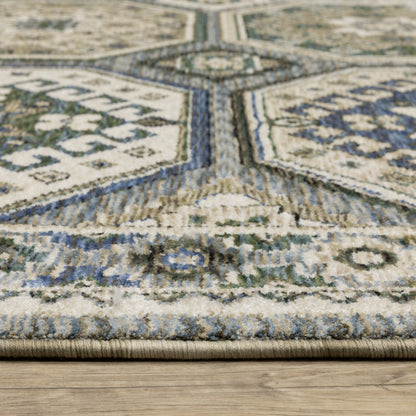 Hastings Geometric Ivory/ Blue Cut Pile Rug
