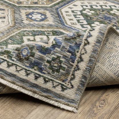 Hastings Geometric Ivory/ Blue Cut Pile Rug
