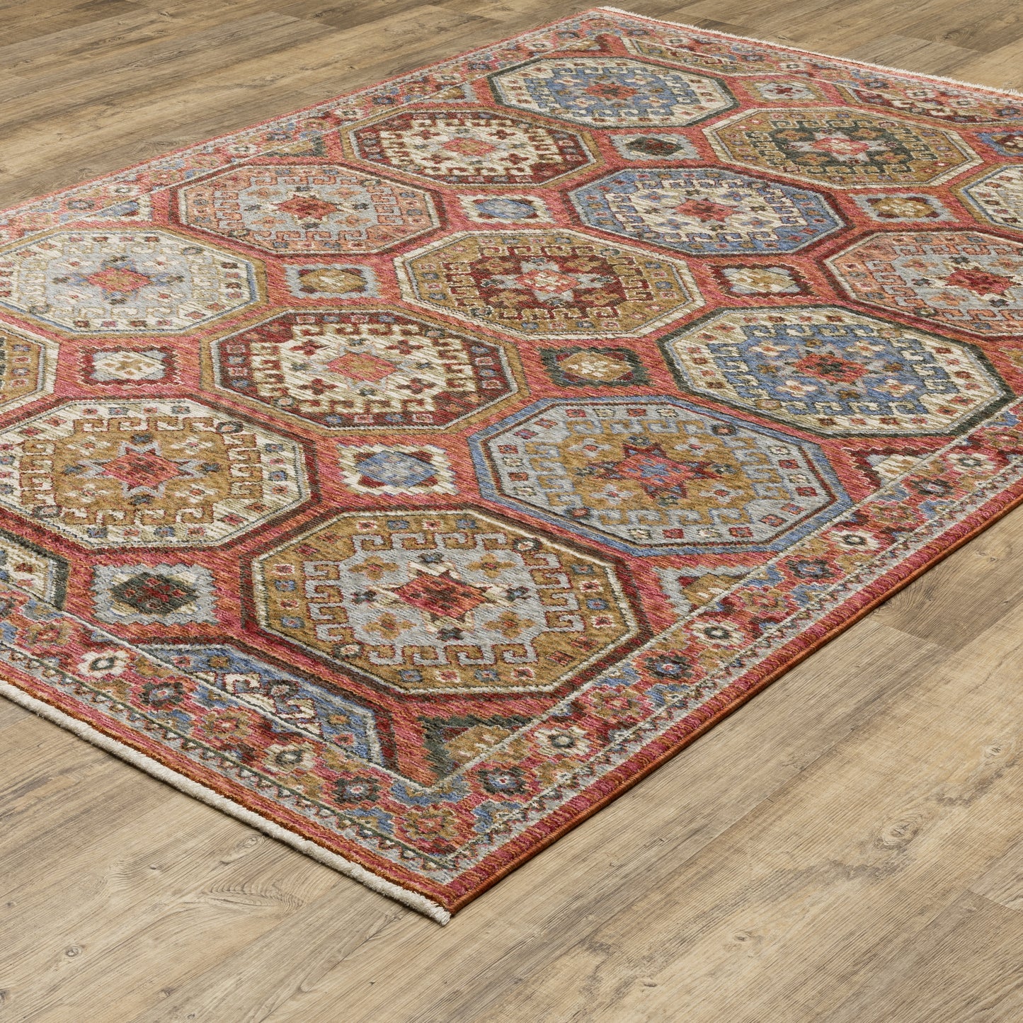 Hastings Geometric Pink/ Multi Cut Pile Rug