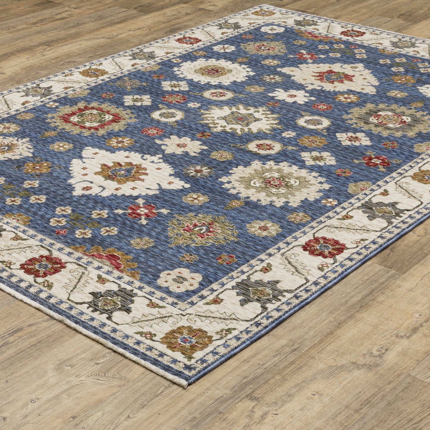 Hastings Distressed Blue/ Ivory Floral Cut Pile Rug