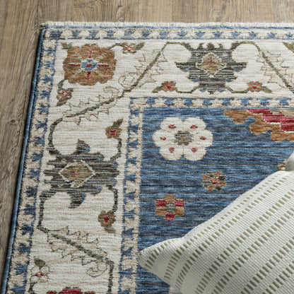 Hastings Distressed Blue/ Ivory Floral Cut Pile Rug