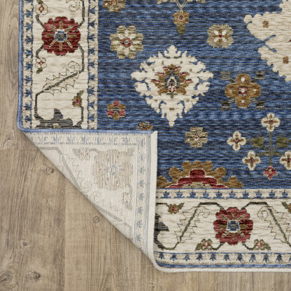 Hastings Distressed Blue/ Ivory Floral Cut Pile Rug