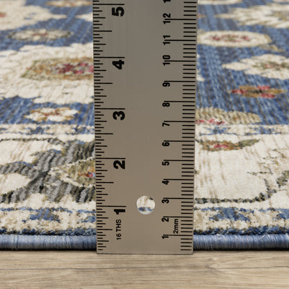 Hastings Distressed Blue/ Ivory Floral Cut Pile Rug
