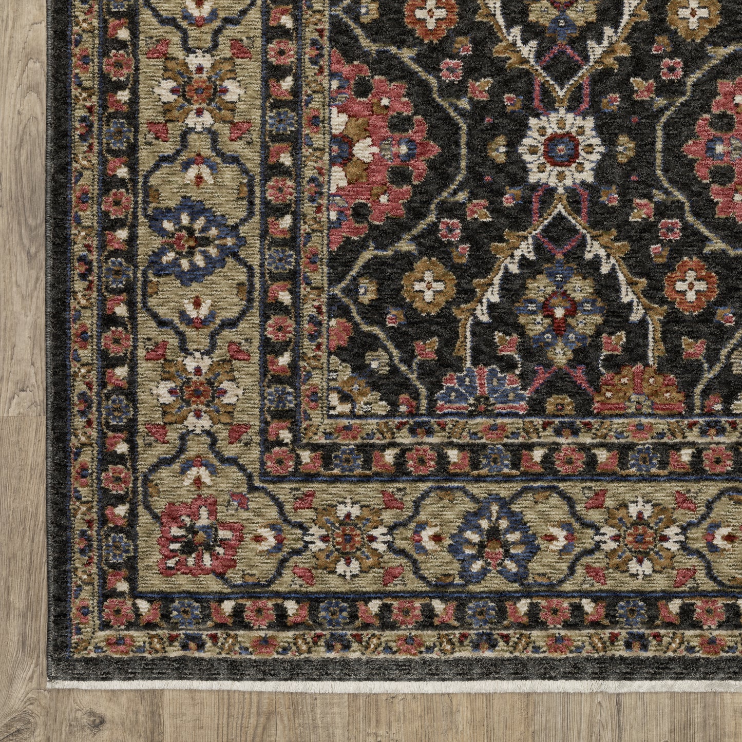 Hastings Floral Charcoal/ Pink Oriental Cut Pile Rug