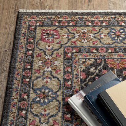 Hastings Floral Charcoal/ Pink Oriental Cut Pile Rug