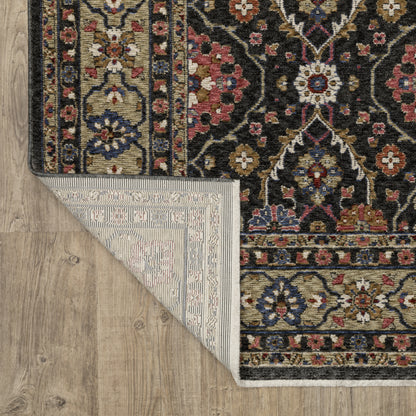 Hastings Floral Charcoal/ Pink Oriental Cut Pile Rug