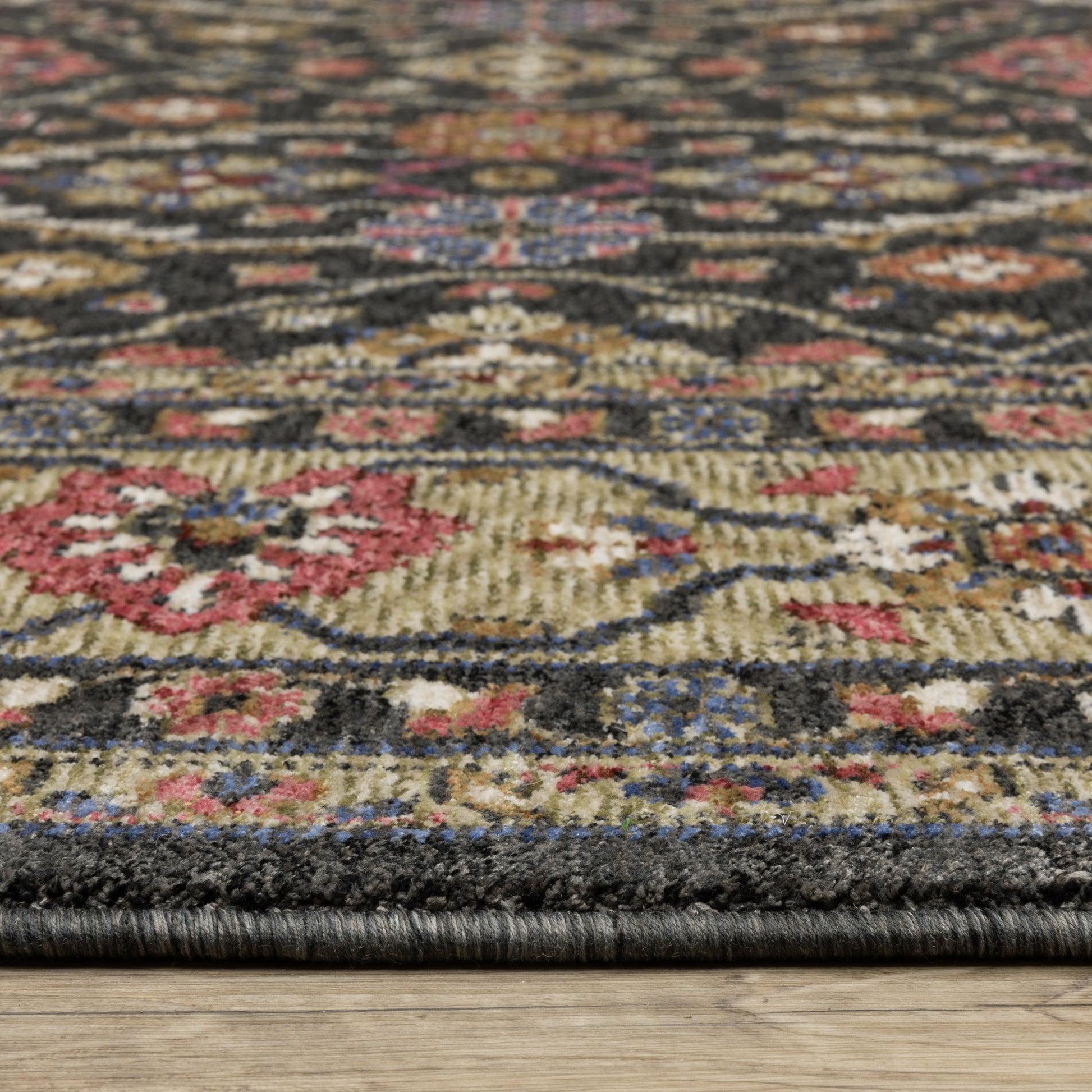Hastings Floral Charcoal/ Pink Oriental Cut Pile Rug