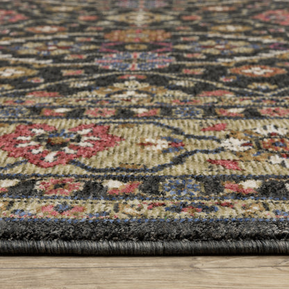 Hastings Floral Charcoal/ Pink Oriental Cut Pile Rug