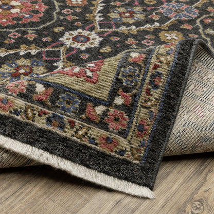 Hastings Floral Charcoal/ Pink Oriental Cut Pile Rug